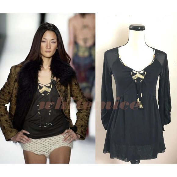 NWT Vivienne Tam vintage y2k deadstock runway macrame beaded mesh top - Picture 1 of 7